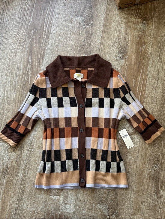 Maeve Tops - Maeve Brown, Camel & Black Checked Button-Front Knit Top